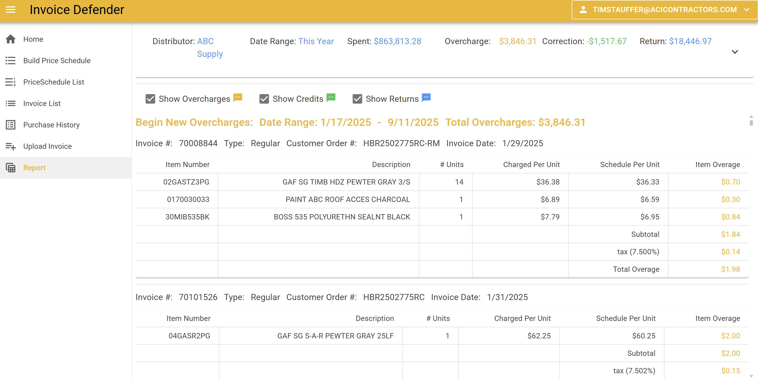 Invoice Defender dashboard